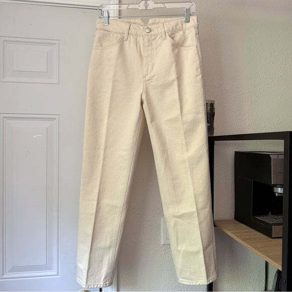 NWT SPRWMN cream ivory cotton cropped canvas denim straight leg pants jeans